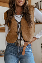 Load image into Gallery viewer, Light French Beige Contrast Trim Tie Front Sherpa Vest

