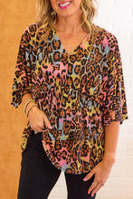 Load image into Gallery viewer, White Leopard Print Wide Sleeve Peplum Hem Blouse
