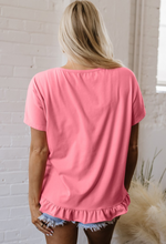 Load image into Gallery viewer, Pink Frilled Hem Loose T-Shirt
