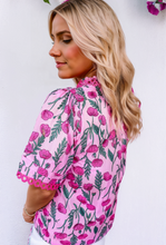 Load image into Gallery viewer, Pink Floral Lace Detail V Neck Blouse
