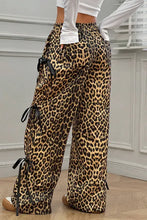 Load image into Gallery viewer, Brown Leopard Print Bow Tie Drawstring Elastic Waist Loose High Waist Pants
