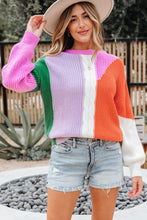 Load image into Gallery viewer, Desert Gold Color Block Textured Knit Drop Shoulder Loose Fit Sweater
