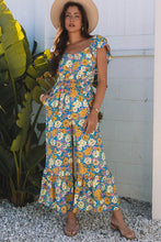 Load image into Gallery viewer, Yellow Floral Allover Print Shirred Cut Out High Waist Jumpsuit
