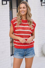 Load image into Gallery viewer, Red Striped Open Knit Sweater Vest Top
