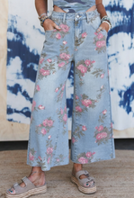 Load image into Gallery viewer, Sky Blue Floral Print Bootcut Jeans
