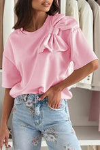 Load image into Gallery viewer, Pink Bow Applique Half Sleeve T-shirt
