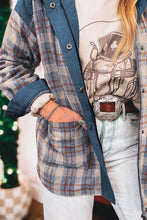 Load image into Gallery viewer, Gray Plaid Corduroy Patchwork Collared Zip Up Snap Button Jacket
