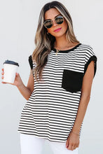 Load image into Gallery viewer, Black Stripe Chest Pocket Patch Round Neck Tank Top
