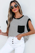 Load image into Gallery viewer, Black Stripe Chest Pocket Patch Round Neck Tank Top
