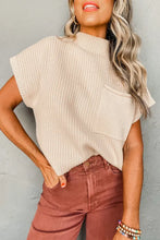 Load image into Gallery viewer, Oatmeal Patch Pocket Ribbed Knit Short Sleeve Sweater
