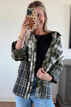 Load image into Gallery viewer, Black Plaid Print Textured Knit Buttoned Shacket
