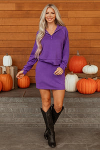"WAITLIST" Wisteria Half Zip Sporty Pullover Mini Skirt 2pcs Outfit