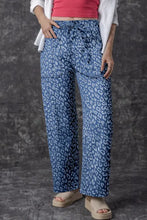 Load image into Gallery viewer, &quot;WAITLIST&quot; Blue Leopard Printed Drawstring Waist Pocketed Wide Leg Jeans
