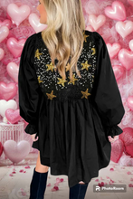 Load image into Gallery viewer, Black Sequined Stars Flounce Sleeve Ruffled Babydoll Dress

