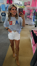 Load image into Gallery viewer, Blue Stripe Textured Knit USA Blouse

