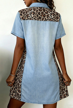 Load image into Gallery viewer, Denim Color Block Leopard Dress
