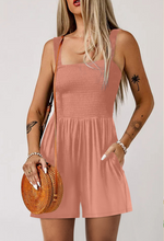 Load image into Gallery viewer, Apricot Casual Pocketed Smocked Sleeveless Romper
