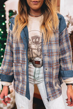 Load image into Gallery viewer, Gray Plaid Corduroy Patchwork Collared Zip Up Snap Button Jacket
