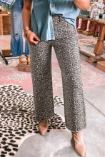 Load image into Gallery viewer, Brown Leopard Frayed Edge Wide Leg High Waist Jean
