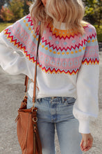 Load image into Gallery viewer, White Ethnic Geometric Colorblock Print Drop Shoulder Sweater
