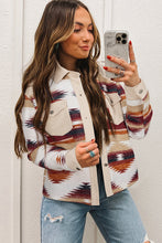 Load image into Gallery viewer, Multicolour Western Aztec Ribbed Patchwork Double Flap Pocket Raw Hem Shacket
