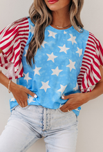 Load image into Gallery viewer, Sky Blue Vintage Star Print Striped Ruffle
