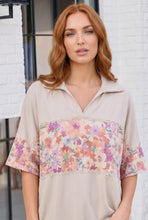 Load image into Gallery viewer, Oatmeal Floral Panel Collared Short Sleeve Top
