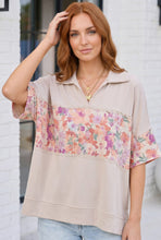 Load image into Gallery viewer, Oatmeal Floral Panel Collared Short Sleeve Top
