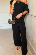 Load image into Gallery viewer, Black Checkered Mesh One Shoulder Short Sleeve Knotted Waist

