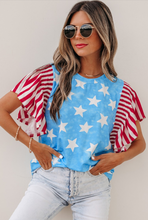 Load image into Gallery viewer, Sky Blue Vintage Star Print Striped Ruffle
