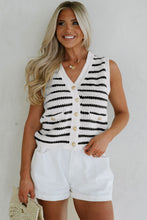 Load image into Gallery viewer, Black Stripe V Neck Gold Buttons Elegant Sweater Vest
