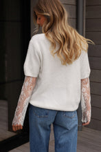 Load image into Gallery viewer, Beige Lace Sleeve Patchwork Faux Two-piece Fuzzy Sweater
