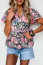 Load image into Gallery viewer, Pink Ricrac Floral Tiered Short Sleeve Blouse
