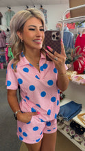 Load image into Gallery viewer, Pink Polka Dot V Neck Tee Short Set
