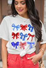 Load image into Gallery viewer, &quot;WAITLIST&quot; White USA Inspire Bow Print Crewneck Independence Day Tee
