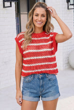 Load image into Gallery viewer, Red Striped Open Knit Sweater Vest Top
