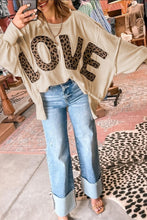 Load image into Gallery viewer, Parchment Oversize Leopard LOVE Patched Graphic Round Neck Casual Sweatshirt
