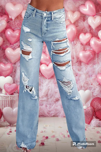 Similar
Sky Blue Vintage Distressed Ripped Wide Leg Jeans