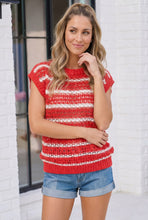 Load image into Gallery viewer, Red Striped Open Knit Sweater Vest Top
