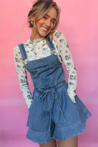 "WAITLIST" Sky Blue Buckle Straps Bib Style Drawstring Tied Ba