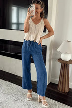 Load image into Gallery viewer, Sail Blue Mineral Wash Drawstring Waist Loose Straight Denim Pants
