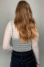 Load image into Gallery viewer, &quot;WAITLIST&quot; Beige Sheer Mesh Patterned Lettuce Trim Slim Long Sleeve Top
