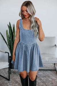 "WAITLIST" Myosotis Square Neck Bowknot A-line Sleeveless Denim Dress