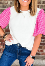 Load image into Gallery viewer, White Contrast Tweed Puff Sleeve Top
