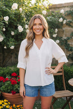 Load image into Gallery viewer, Relaxed V-Neck Short Sleeve Poplin Blouse
