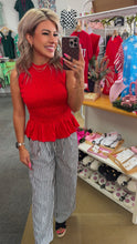 Load image into Gallery viewer, Fiery Red Shirred Slim Fit Ruffle Hem Tank
