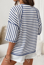 Load image into Gallery viewer, Blue Stripe Textured Knit USA Blouse
