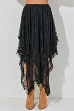 Load image into Gallery viewer, Black Lace Cascading Tiered High Waist Maxi Skirt
