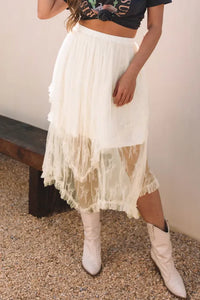 "WAITLIST" Beige Lace Cascading Tiered High Waist Maxi Skirt