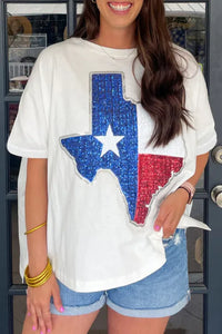 "WAITLIST" White Sequined Texas Graphic Plus Size T Shirt